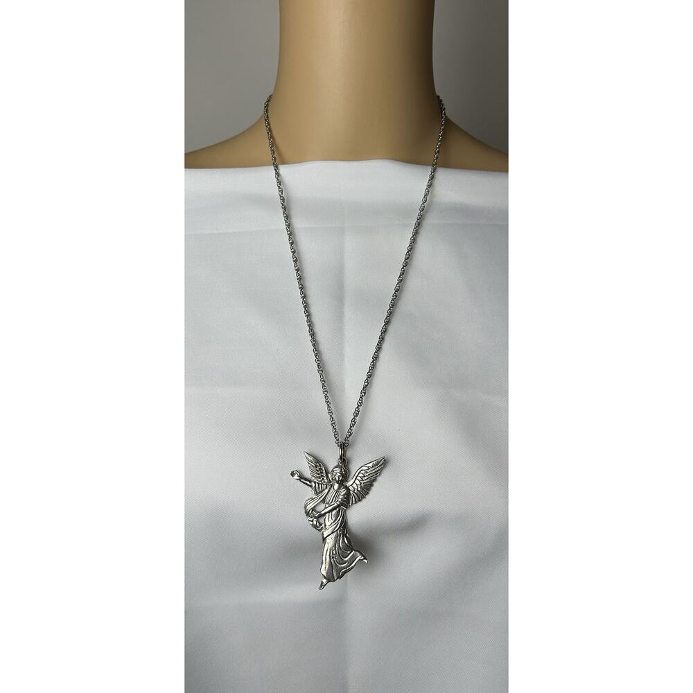 Lovely Silver Tone Angel Necklace. Measures 24"